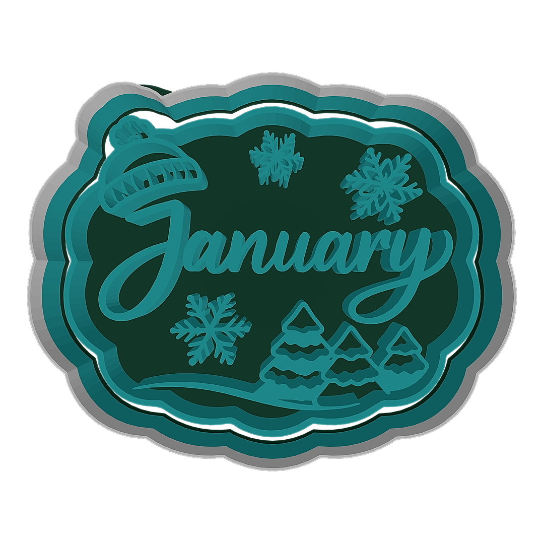 January Winter Tree Scene cookie cutter preview